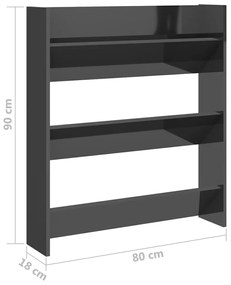 Pantofare de perete, 2 buc., gri extralucios, 80x18x90 cm, PAL 80 x 18 x 90 cm, 2, gri foarte lucios, 1, 80 x 18 x 90 cm