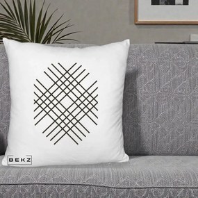 Perna Decorativa Geometric Grid, 40x40 cm, Alb Pufos, Husa Detasabila, Perna Inclusa, BEKZ®