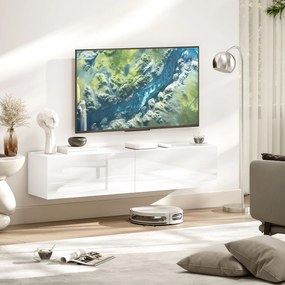 HOMCOM Dulap TV montat pe perete, comodă TV suspendată cu spațiu generos de depozitare, placă de particule, Alb | Aosom Romania