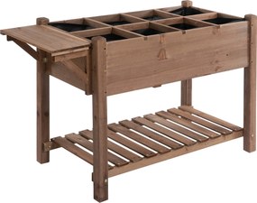 Outsunny Jardinieră Supraînălțată din Lemn | Grădinărit cu Raft Pliabil și Spațiu de Depozitare | 123x54x74 cm Maro | Aosom Romania