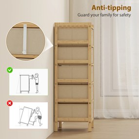 HOMCOM Comodă cu 5 sertare din material textil Cadru din bambus Comodă pentru spații mici Crem și natural | Aosom Romania