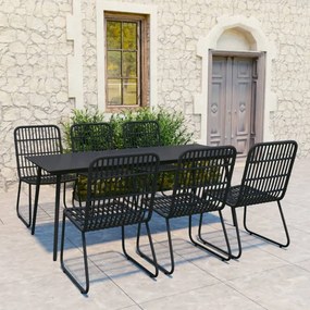 3060247 vidaXL Set mobilier de exterior, 7 piese, negru, poliratan și sticlă