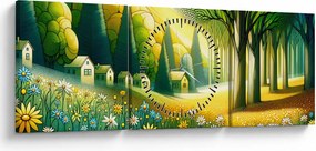 Tablou - Sat în galben-verde (cu ceas) (90x30 cm)