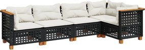vidaXL Set mobilier de grădină cu perne, 5 piese, negru, poliratan