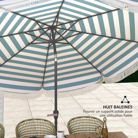 Outsunny Umbrelă de grădină 2,7 m, umbrelă de exterior inclinabilă UPF 30+ cu manivelă, 8 baleiene, albastru clar și alb | Aosom Romania
