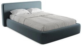 Pat matrimonial albastru tapițat cu spațiu de depozitare cu somieră 140x200 cm Kiana – Makamii