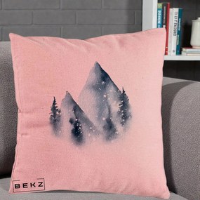 Perna Decorativa Munti Inzapeziti Acuarela Indigo, 40x40 cm, Roz, Husa Detasabila, Perna Inclusa, BEKZ®