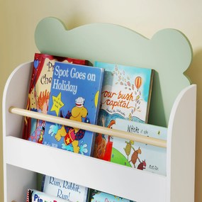 AIYAPLAY Bibliotecă Copii 3 Rafturi în Formă de Ursuleț 55x15x110 cm, Verde | Aosom Romania