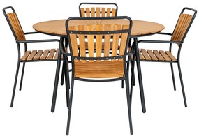 Masă de grădină Cleveland, tec, naturală, cu picioare negre 130x74 cm