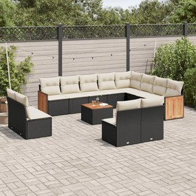 3228156 vidaXL Set mobilier de grădină cu perne, 13 piese, negru, poliratan