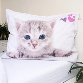 Lenjerie de pat pentru copii albă din bumbac pentru pat de o persoană 140x200 cm Kitten "Colour" – Jerry Fabrics