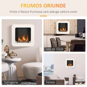 Semineu cu bioetanol de perete, incalzitor din metal, ardere de 2,5 ore, Acoperire 20m² cu rezervor de 1 l, 48x18x48cm alb HOMCOM | Aosom RO
