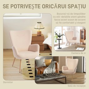 HOMCOM Fotoliu Modern Imbottito pentru Sufragerie, Fotoliu pentru Dormitor din Țesătură Sherpa cu Spătar Înalt și Brațe, Fotoliu Relax cu Cadru din Oțel pentru Sufragerie, Bej | Aosom Romania