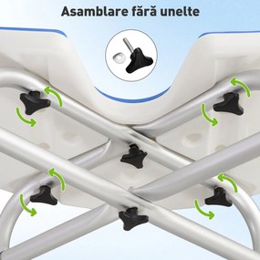 HOMCOM Taburet de Duș Reglabil pe Înălțime cu Mâner cu Ventuză și Picioare Antiderapante, 48,5x33x39-51,5 cm, Albastru | Aosom Romania