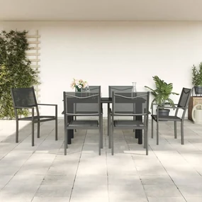 3200729 vidaXL Set mobilier de grădină, 7 piese, negru, oțel și textilenă