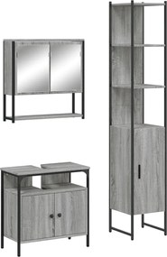 vidaXL Set mobilier de baie, 3 piese, gri sonoma, lemn prelucrat