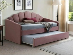 Pat BELLA 90x200, stofa catifelata roz - Bluvel 52, cu somiera si supr