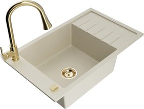 Mexen Elias chiuvetă de granit cu 1 compartiment, cu scurgător și baterie de bucătărie Elia, bej - 6511-69-670101-50