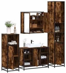 vidaXL Set de mobilier de baie 4 piese Lemn prelucrat de stejar afumat