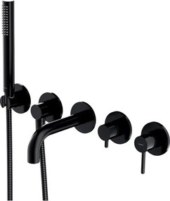 Baterie cada-dus incastrata Omnires Y finisaj negru semimat 5 elemente cu corp ingropat pipa 17 cm