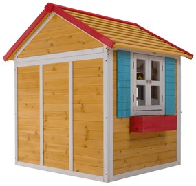 Căsuţă de grădină din lemn pentru copii natural / alb / albastru / roşu, AVILO