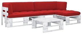 3066787 vidaXL Set mobilier din paleți cu perne, 4 piese, alb, lemn pin tratat