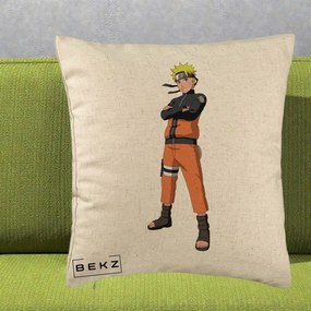 Perna Personalizata Naruto Uzumaki Portret Complet, 40x40 cm, Bej, Husa Detasabila, Perna Inclusa, BEKZ®