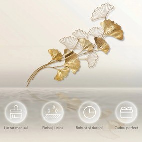 Decoratiune de perete 3D HOMCOM Moderna Frunze de Ginkgo Sculpturi de Perete Agatate Decor pentru Sufragerie | Aosom Romania