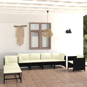 3059796 vidaXL Set mobilier de grădină cu perne, 8 piese, negru, poliratan