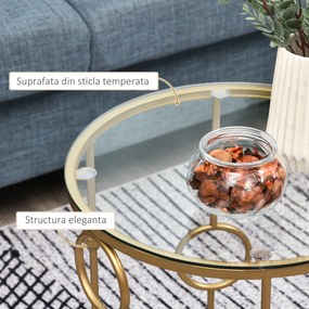 HOMCOM Set 2 Mese de Cafea, Design Modern, Metal și Sticlă, Auriu | Aosom Romania