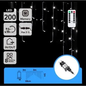 Aigostar - LED șir luminos de Crăciun pentru exterior 200xLED/6W/230V/8 funcții 3x1m IP44 alb rece+telecomandă