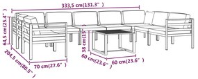 Set mobilier de gradina cu perne, 10 piese, antracit, aluminiu 4x colt + 5x mijloc + masa, 1