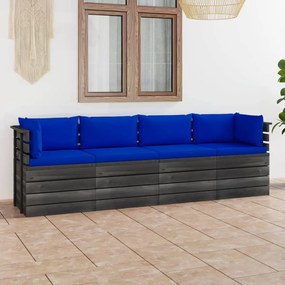 Canapea gradina din paleti cu perne, 4 locuri, lemn masiv pin Albastru, 4 locuri, 1