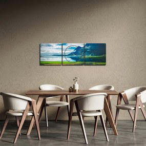 Tablou cu lac și munți (cu ceas) (90x30 cm)
