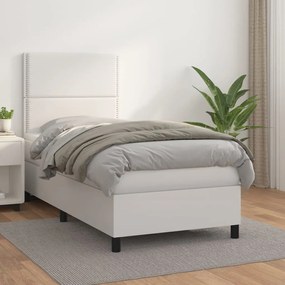 3142756 vidaXL Pat box spring cu saltea, alb, 90x190 cm, piele ecologică