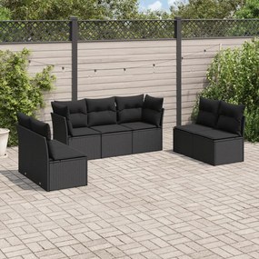 3217405 vidaXL Set canapele de grădină cu perne, 7 piese, negru, poliratan