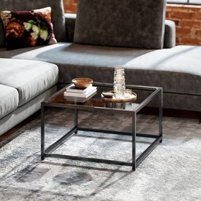 HOMCOM Măsuță pătrată noptieră cu blat din sticlă securizată, masă de cafea cu picioare din oțel 68 x 68 x 39 cm Negru | Aosom Romania