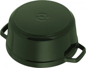 Oala din fonta Staub La Cocotte 40509-361-0, 6,7 l, 28 cm, de la -20°C pana la 260 °C, Emailata, Capac cu structura anti-picaturi, Toate plitele inclusiv inductie, Verde