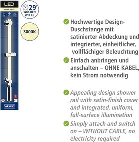 Tijă de duș argintie de montat pe perete 74 cm LED – Wenko