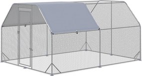 PawHut Tarc pentru găini, coteț, spațiu de libertate pentru găini, accesabil pe jos, ușă cu încuietoare, pentru 10-12 găini, 280 cm x 380 cm x 195 cm, Gri | Aosom Romania