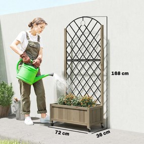 Outsunny Jardinieră din lemn cu grilaj metalic și roți pentru plante cățărătoare Macetero ridicat 72x36x168 cm Carbonizado | Aosom Romania