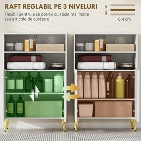 HOMCOM Dulap de Baie cu 2 Rafturi Deschise și Dulap, Dulap Compact cu Uși Amortizate, Raft Reglabil, pentru Bucătărie Living, 60x31.8x93 cm, Alb | Aosom Romania