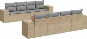 vidaXL Set canapele de grădină, 9 piese, cu perne, bej, poliratan