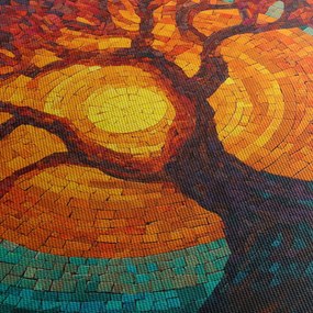 Tablou - Arborele vieții și soarele în mozaic (cu ceas) (90x30 cm)