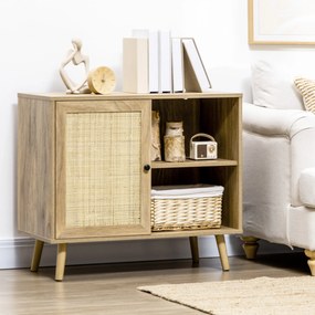 HOMCOM Bufet Mobilier Auxiliar de Bucătărie cu Ușă din Ratan și 2 Rafturi de Depozitare pentru Living 80x39x70 cm Natural | Aosom Romania