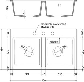 Mexen Hektor chiuvetă din granit cu 2 compartimente 800 x 480 mm, negru pătat, sifon crom - 6521802000-76