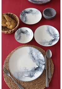Set de veselă, 24 piese, alb/negru, porțelan