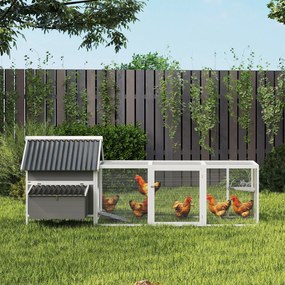 PawHut Coteț mare pentru 7-10 găini, bățuri de cocoțat, leagăn, fereastră, cuiburi, plasă metalică, gri | Aosom Romania