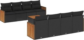 vidaXL Set mobilier de grădină cu perne, 9 piese, negru, poliratan