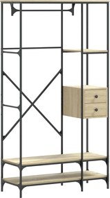 vidaXL Suport de haine cu rafturi, stejar sonoma, lemn prelucrat